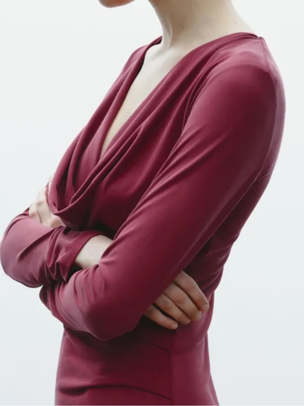 NWT 🍷 Zara Wine-Red Long-Sleeve Cowl-Neck Maxi Dress size L - Picture 3 of 7